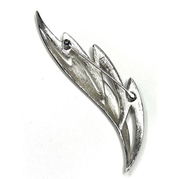 Vintage Brooch Crown Trifari Leaf Feather Vtg Silver Tone Costume Jewelry AU04 - Picture 2 of 4